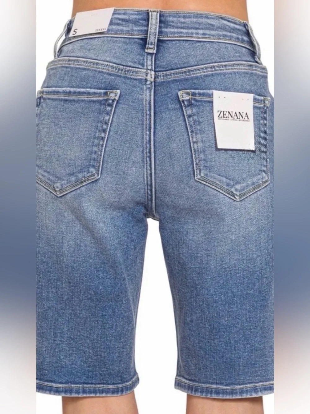 Zenana denim shorts longer length bermuda style S M L XL stretchy!